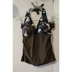 Classic Halter One-Piece Swimdress in Olive and Camouflage